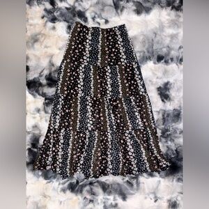 Floral Black and White Maxi Skirt